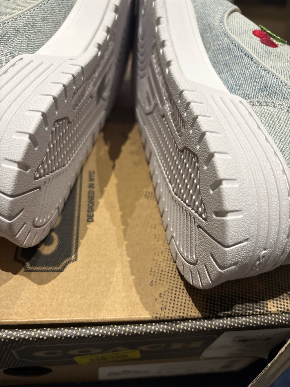 COACH Women's Soho Cherry Charm Ornament Detail Sneakers Denim/Optic White-8 - Picture 12 of 16